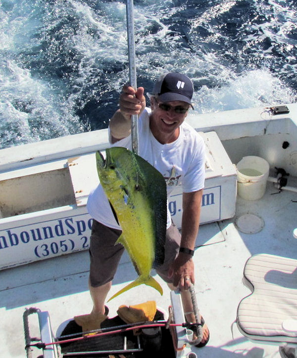 Nice Dolphin in the Gaff in Key West fishing on charter boat Southbound