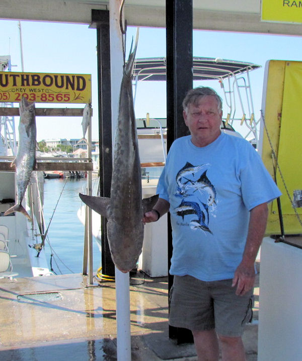 34 lb Cobia caught on 20 lb spinning tackle fishing Key West on charter boat Southbound from Charter Boat Row Key West