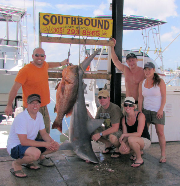 Cubera Snapper and Bull Shark caught in Key West fishing on charter boat Soutbhbound from Charter Boat Row Key West