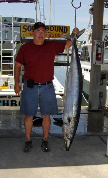 74 lb Wahoo caught on 30 lb test line while fishing on charter boat Southbound in Key West, Florida