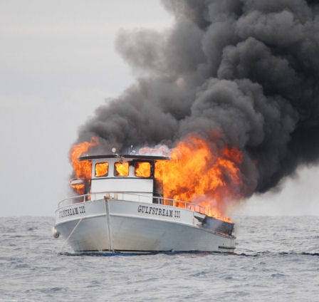 Front view of the Gulfstream III burning off Key West, Florida on Jan. 19, 2010