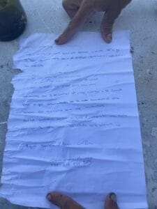 actual message found in the bottle