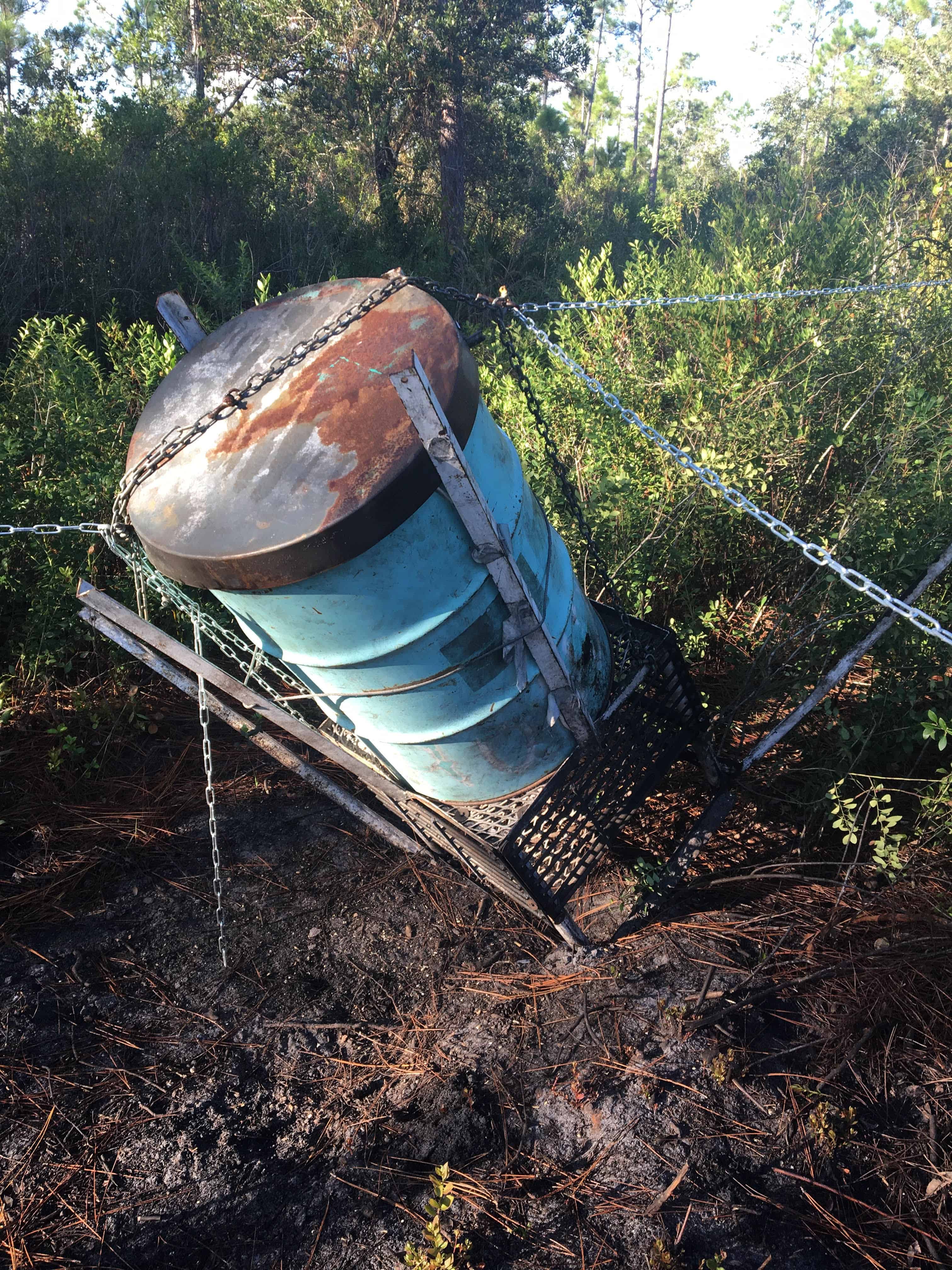 Feeder barrel moved by bears