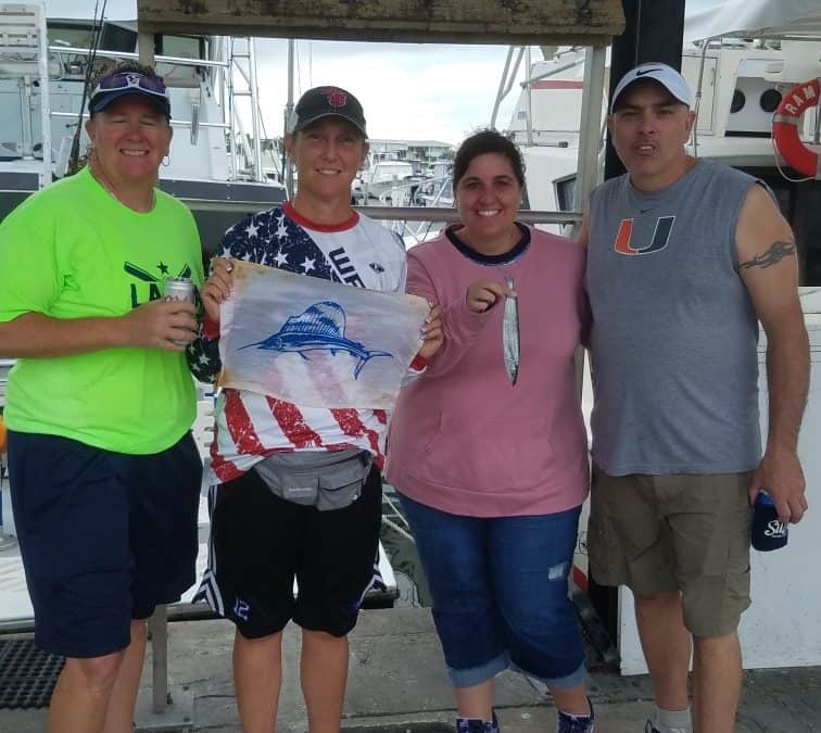 Showing Sailfish Flag at the dock after catching and releasing a sailfish in Key West fishing on charter boat Southbound